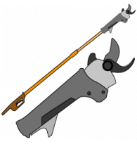 Battery-powered electric shears on extension pole