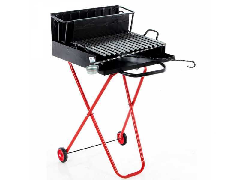 Wood fired Barbecue with 45x34 Stainless Steel Grid and V Grooves for Grease Recovery Foldable and Portable