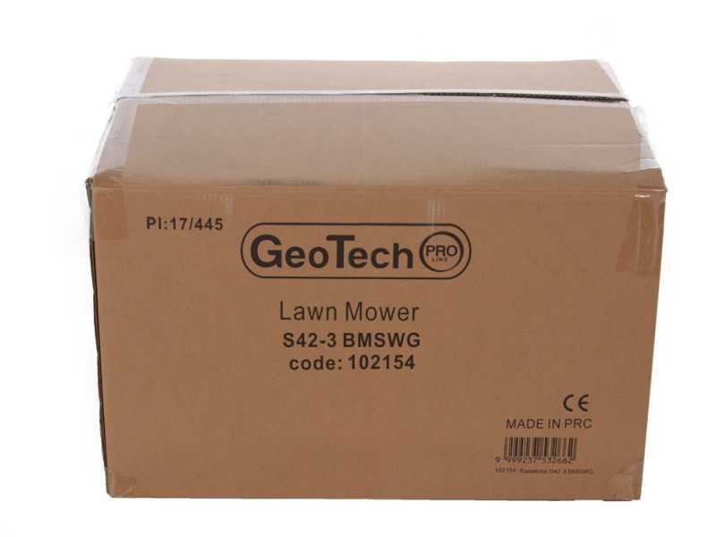 GeoTech Pro S42-3 BMSWG Self-propelled Petrol Lawn Mower, Single Front Pivoting Wheel - Loncin