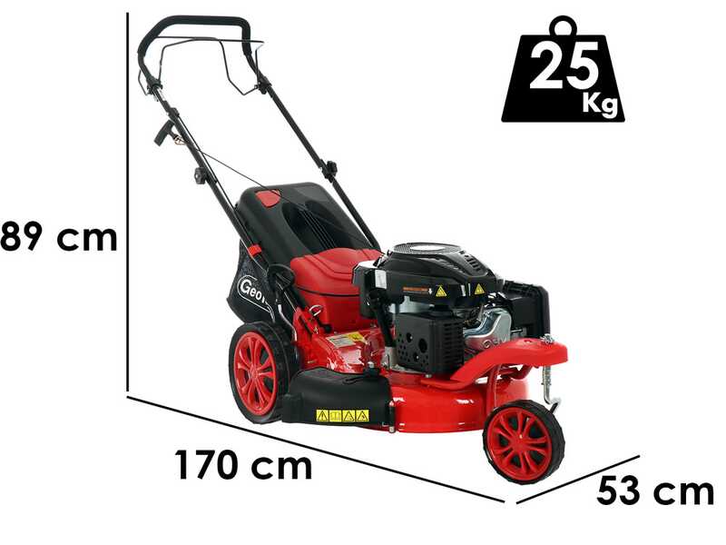 GeoTech Pro S47-3 BMSWG Self-propelled Petrol Lawn Mower, Single Front Pivoting Wheel - Loncin