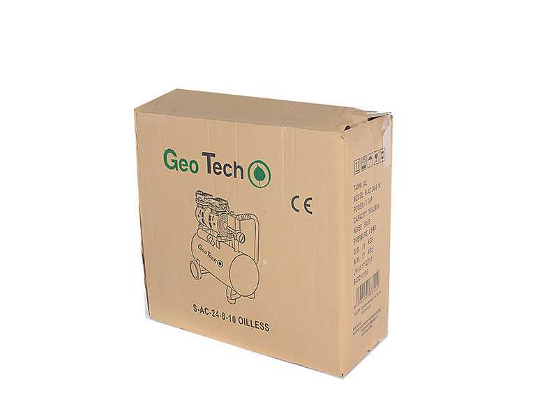 GeoTech S-AC 24.8.10 - Silenced Electric Air Compressor - Oilless 24 L - 1HP motor