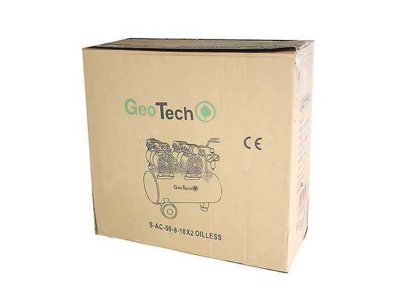 GeoTech S-AC50-8-10x2 - Double Head Silenced Electric Air Compressor - Oilless 50L - 2 Hp