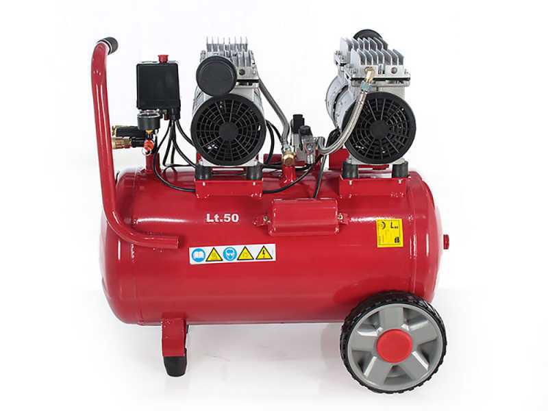 GeoTech S-AC50-8-10x2 - Double Head Silenced Electric Air Compressor - Oilless 50L - 2 Hp