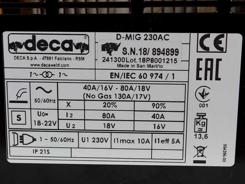 Deca D-MIG 230 AC NO GAS Continuous Wire Welding Machine - 130 A - 230V - Cored Wire