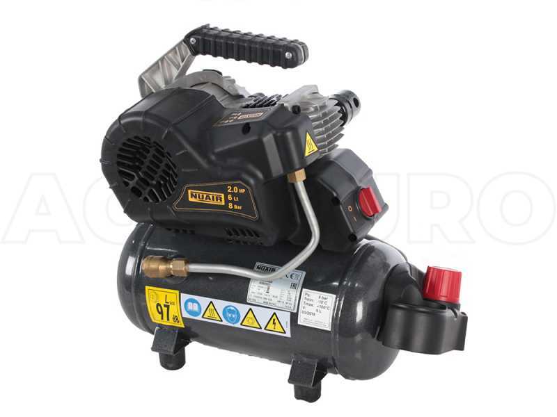 Nuair FU 227/8/6E - Compact Portable Electric Air Compressor - 2HP motor - 6 L