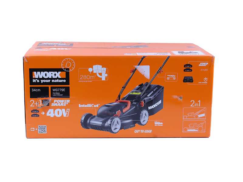 Worx WG779E - Battery-powered Lawn Mower - 2x20V/2,5Ah -  34 cm Cutting Width
