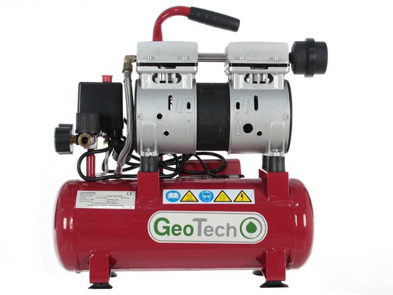 GeoTech S-AC-9-8-07 - Portable Compact Silenced Electric Air Compressor - 0.7 Hp Motor - 8 bar