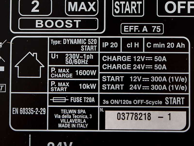 Telwin Dynamic 520 Start Car Battery Charger and Starter - WET/START-STOP 12/24 V batteries