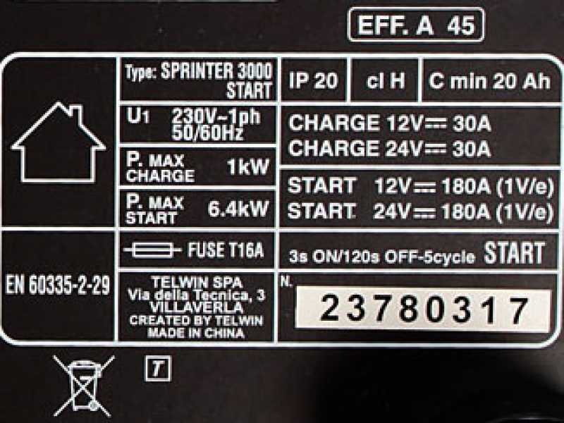 Telwin Sprinter 3000 Start Car Battery Charger and Starter - 12/24 V WET/START-STOP Batteries