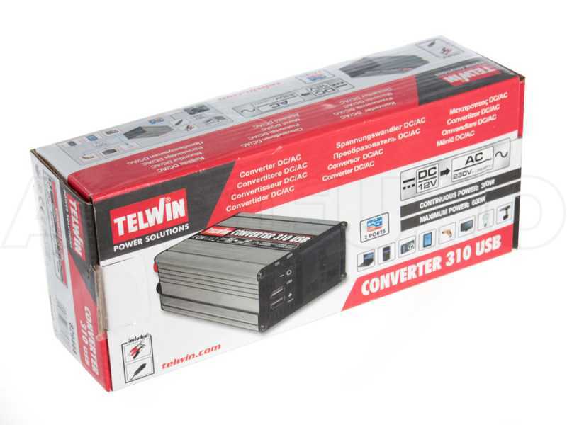 Telwin Converter 310 USB Inverter Current Converter from 12 V DC to 230 V AC - 2 USB Output - 300w