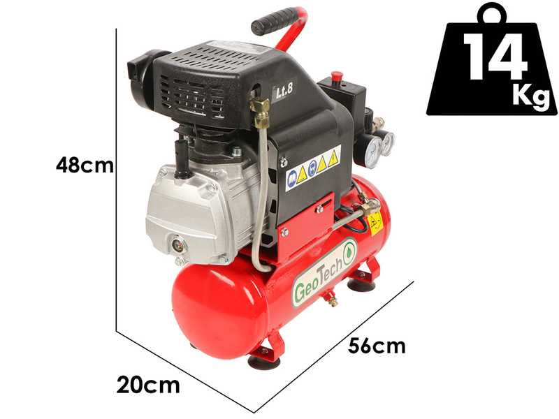 GeoTech AC9-8-20 - Compact portable electric air compressor - 2 HP motor - 8 litres of compressed air