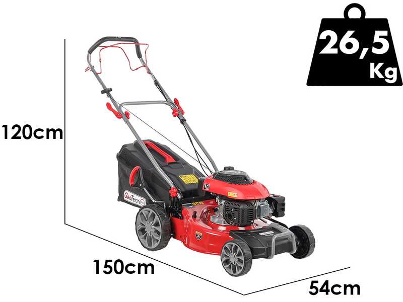 GeoTech Pro S46-140BG Petrol Lawn Mower - Self-propelled 2 in 1: Grass Collection + Rear Discharge