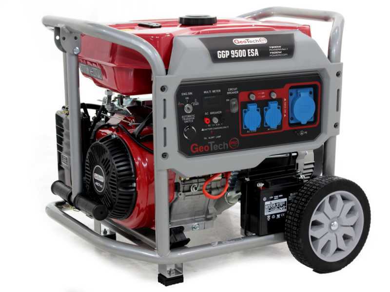 GeoTech PRO GGP 9500 ESA - 7.9 kW Wheeled Power Generator with AVR and Electric Start - DC 7.5 kW Single-phase