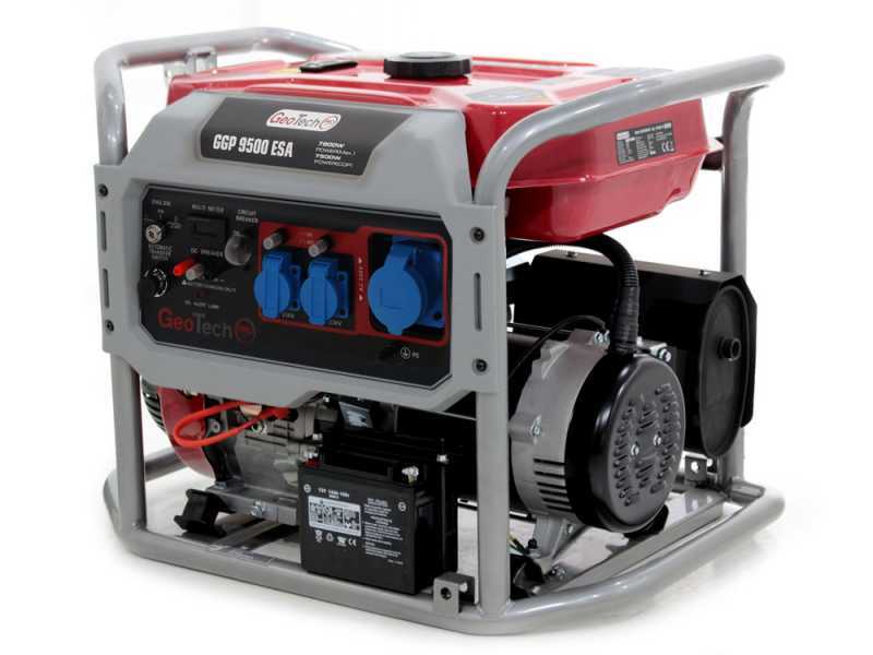 GeoTech PRO GGP 9500 ESA - 7.9 kW Wheeled Power Generator with AVR and Electric Start - DC 7.5 kW Single-phase