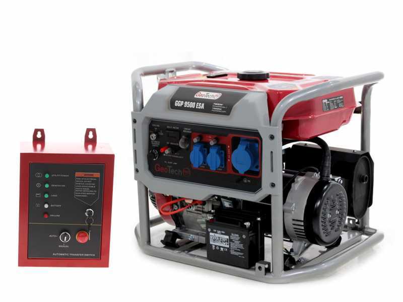 GeoTech PRO GGP 9500 ESA - 7.9 kW Wheeled Power Generator with AVR and Electric Start - DC 7.5 kW Single-phase + ATS