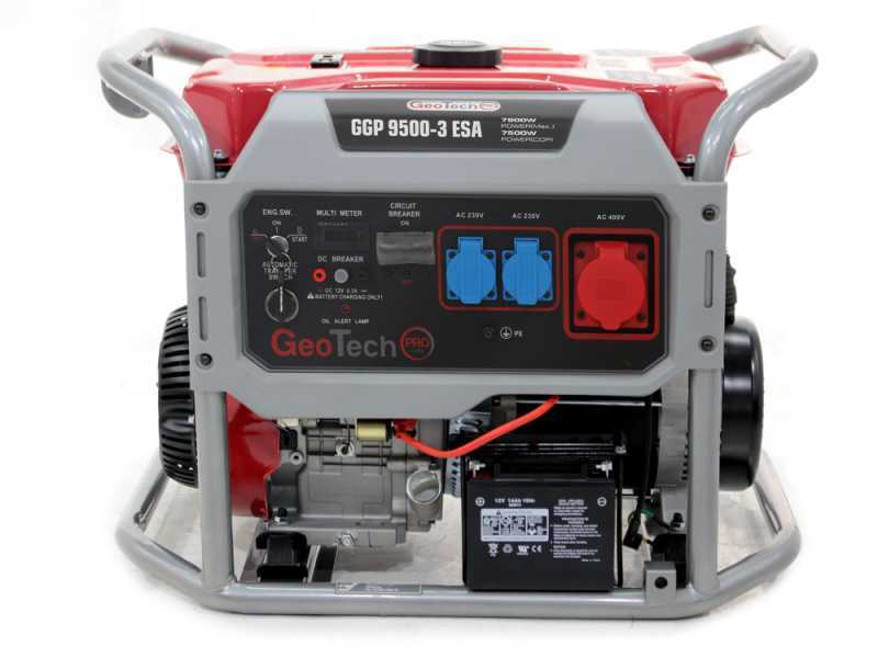 GeoTech Pro GGP 9500-3 ESA - 7.8 kW Wheeled Power Generator with AVR and Electric Start - DC 7.5 kW