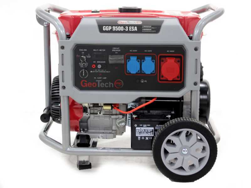 GeoTech Pro GGP 9500-3 ESA - 7.8 kW Wheeled Power Generator with AVR and Electric Start - DC 7.5 kW