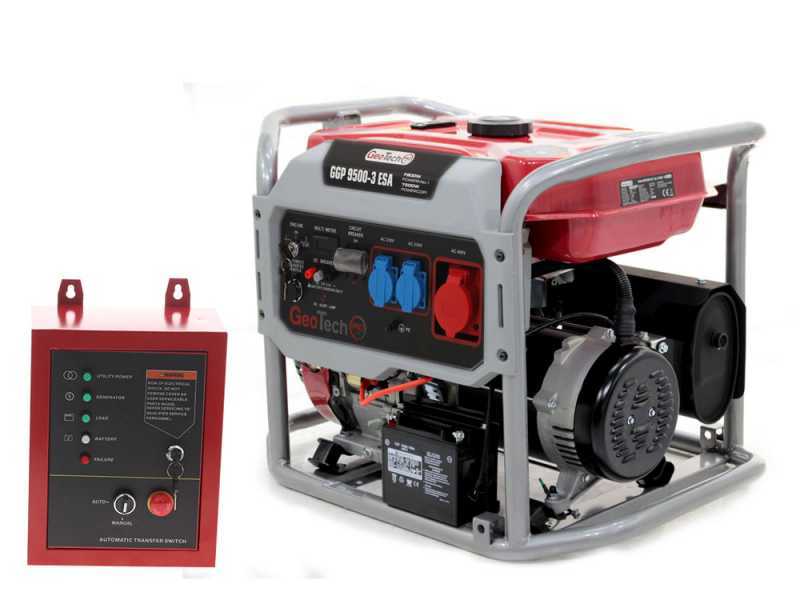 GeoTech Pro GGP 9500-3 ESA - 7.8 kW Wheeled Power Generator with AVR and Electric Start - DC 7.5 kW + ATS