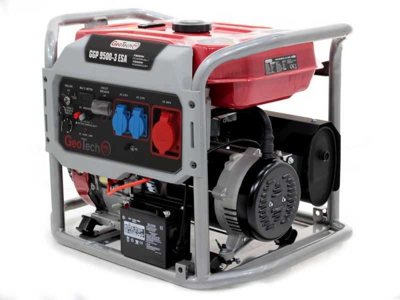 GeoTech Pro GGP 9500-3 ESA - 7.8 kW Wheeled Power Generator with AVR and Electric Start - DC 7.5 kW + ATS