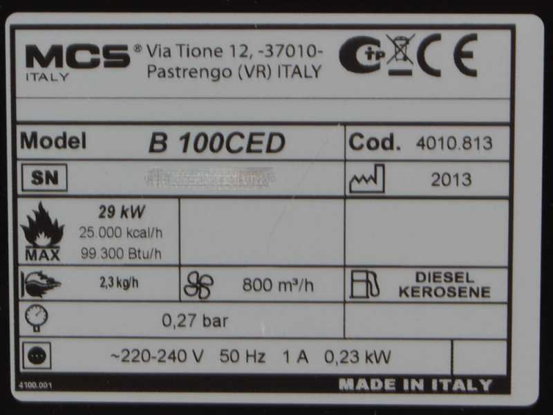 Master B 100 CED - Direct Diesel-fuelled Hot Air Generator