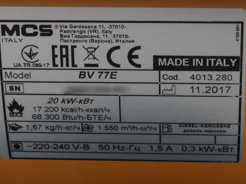 Master BV 77 E - Indirectly Heating Diesel-fuelled Hot Air Generator