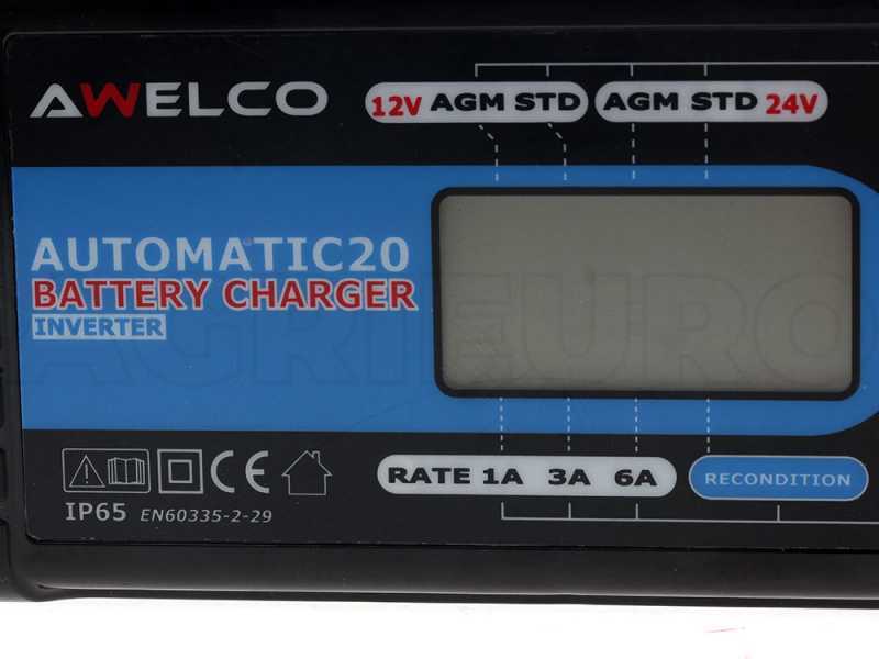 Awelco Automatic20 - Automatic Battery Charger Maintainer  - 12 V/24 V - Batteries up to 120Ah