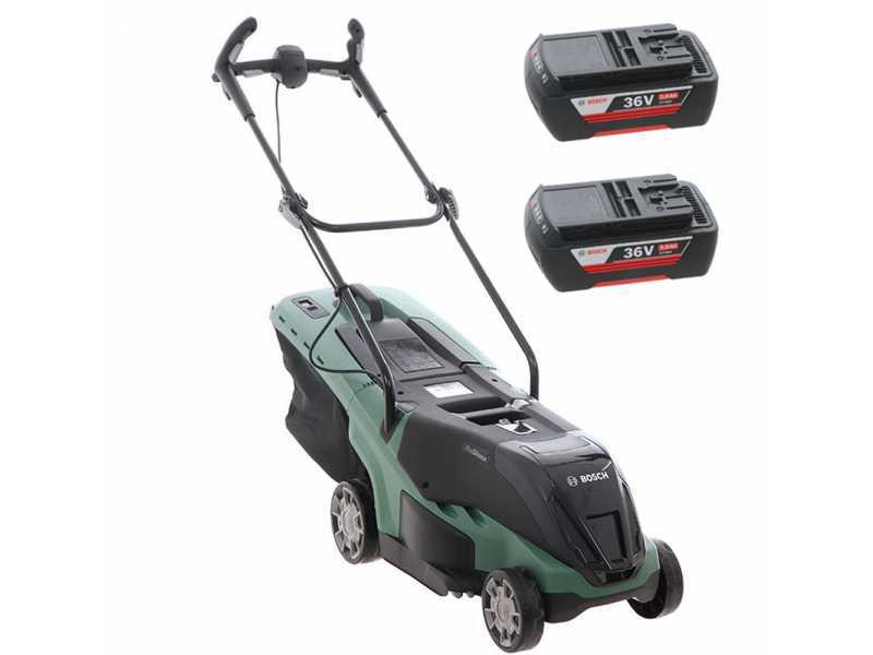 Bosch cordless lawn mower sales with 2 batteries