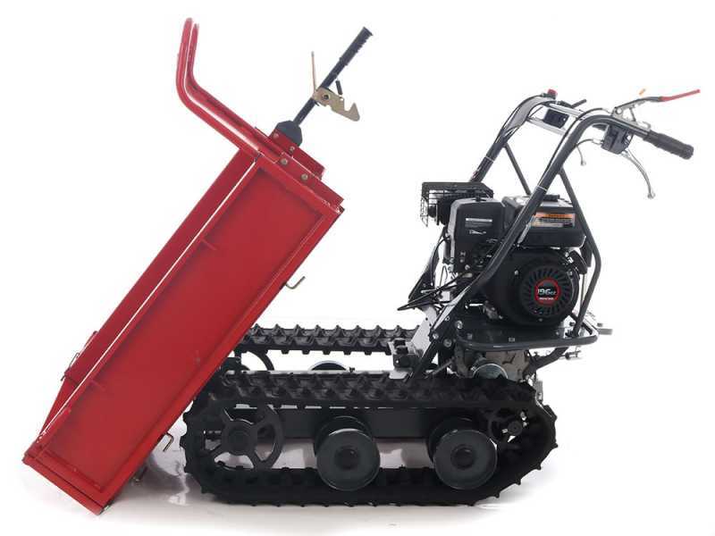 GeoTech Pro BMS155 LE - Tracked Self-propelled Wood Chipper on Power Barrow GeoPorter 330E - 4 Rollers - 15 HP Loncin Engine - Extendable Body