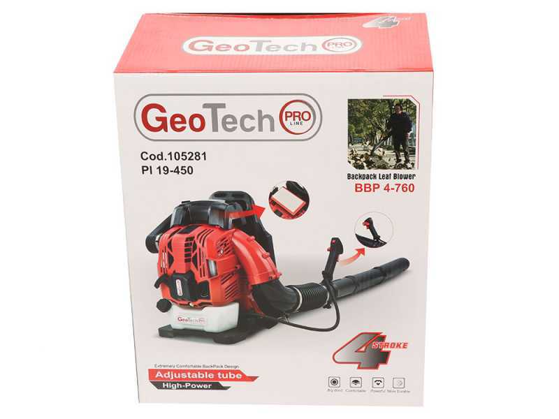 GeoTech Pro BBP4-760 backpack petrol leaf blower with padded backrest - 4-stroke engine
