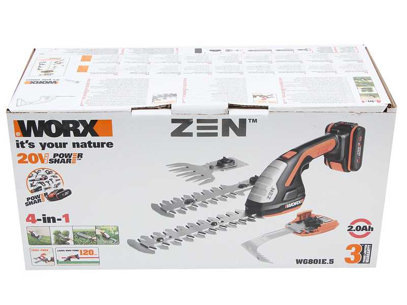 Worx WG801E - 4-in-1 cordless grass shear - hedge trimmer - 20V 2Ah