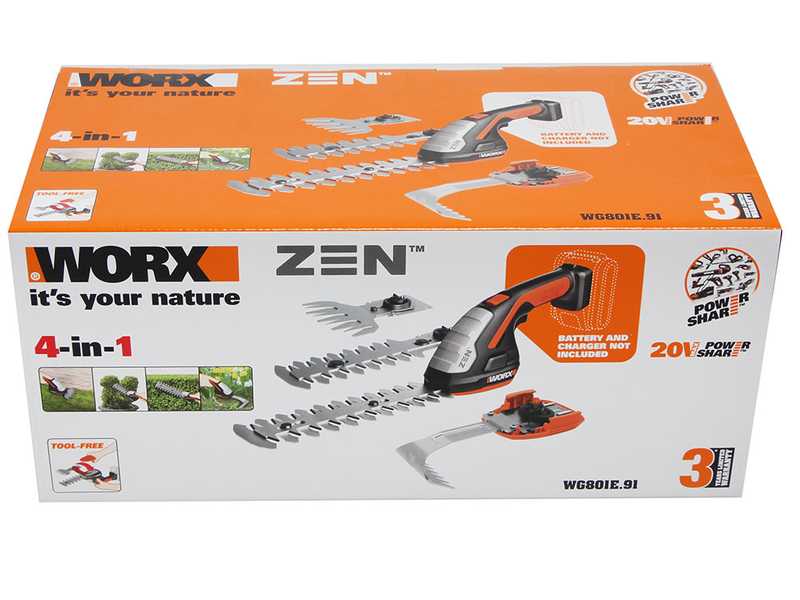 Worx WG801E.9 - 4 in 1 Battery powered grass-cutting shears - BATTERY AND BATTERY CHARGER NOT INCLUDED