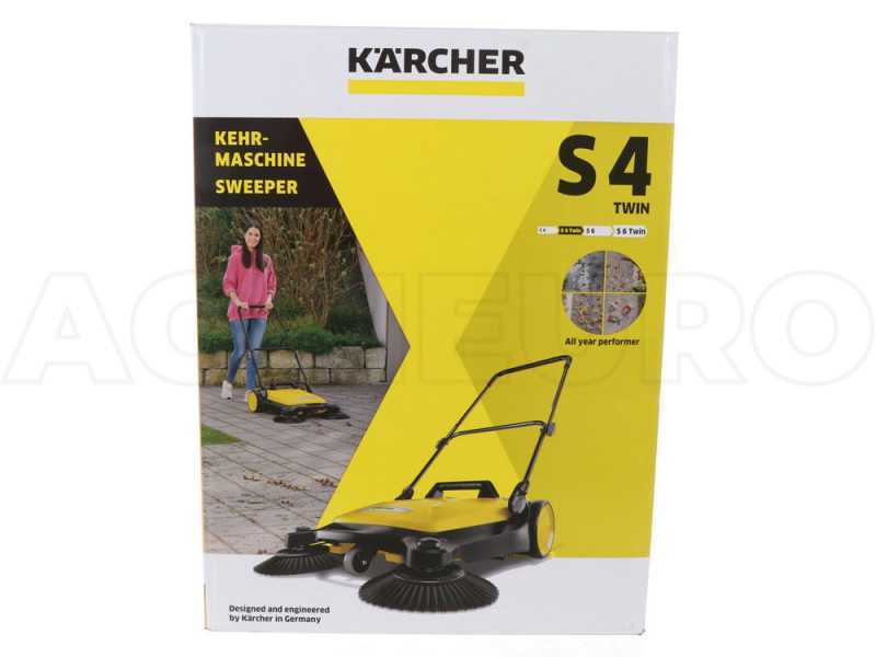 K&auml;rcher S 4 Twin Manual Hand-push Power Sweeper with collection basket - 20 L Collector