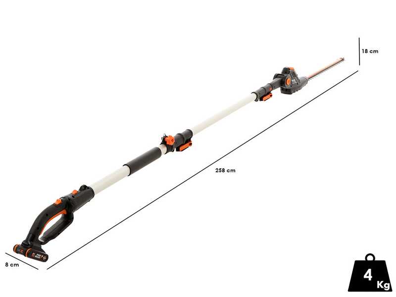 Worx WG252E Battery-powered Electric Hedge Trimmer on Telescopic Pole - 20V Battery - 45 cm Steel Blade