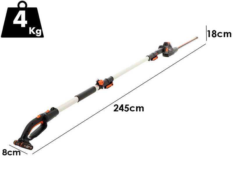 Worx WG252E battery-powered electric hedge trimmer with telescopic extension pole - 20V battery - 45 cm steel blade
