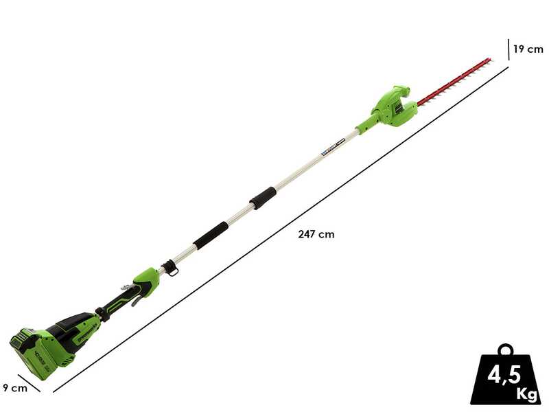 Greenworks G40PHA Adjustable Electric Hedge Trimmer on Telescopic Pole, 40 V - 40V/2Ah Battery