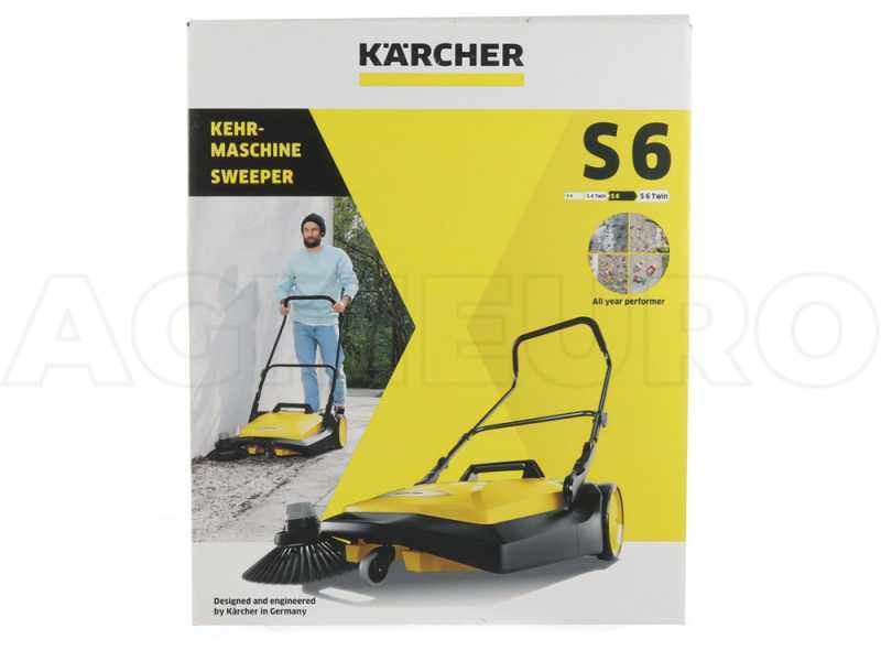 K&auml;rcher S 6 Manual Hand-push Power Sweeper with collection basket - Height Adjusting Knob - 38 L Collector