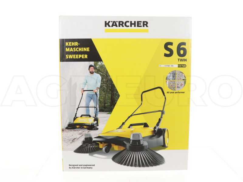 K&auml;rcher S 6 Twin Manual Hand-push Power Sweeper with collection basket - Height Adjusting Knob - 38 L Collector