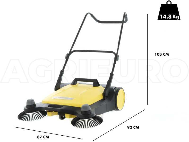 K&auml;rcher S 6 Twin Manual Hand-push Power Sweeper with collection basket - Height Adjusting Knob - 38 L Collector