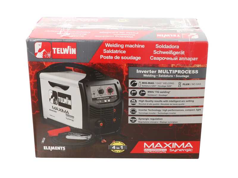 Telwin Maxima 200 Synergic Inverter Wire Welding Machine - for MIG-MAG/FLUX/BRAZING/MMA/TIG DC- LIFT - GAS/NO GAS