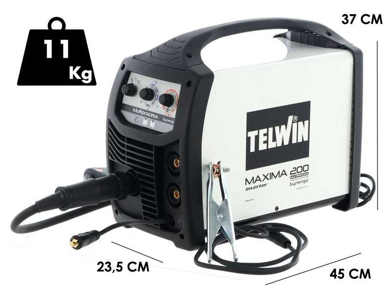 Telwin Maxima 200 Synergic Inverter Wire Welding Machine - for MIG-MAG/FLUX/BRAZING/MMA/TIG DC- LIFT - GAS/NO GAS