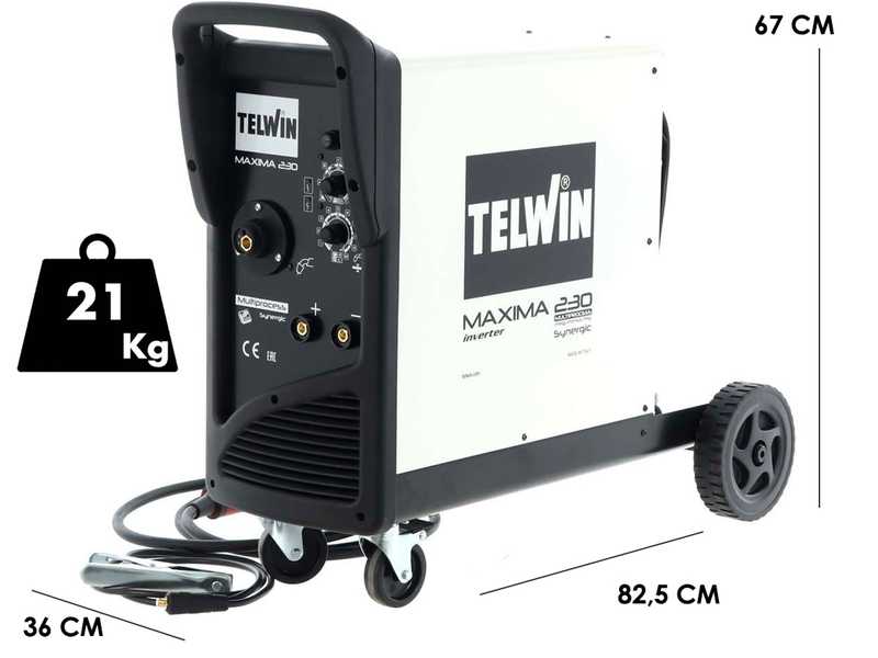 Telwin Maxima 230 Synergic Inverter Wire Welding Machine - for MIG-MAG/FLUX/BRAZING/MMA/TIG DC- LIFT - GAS/NO GAS