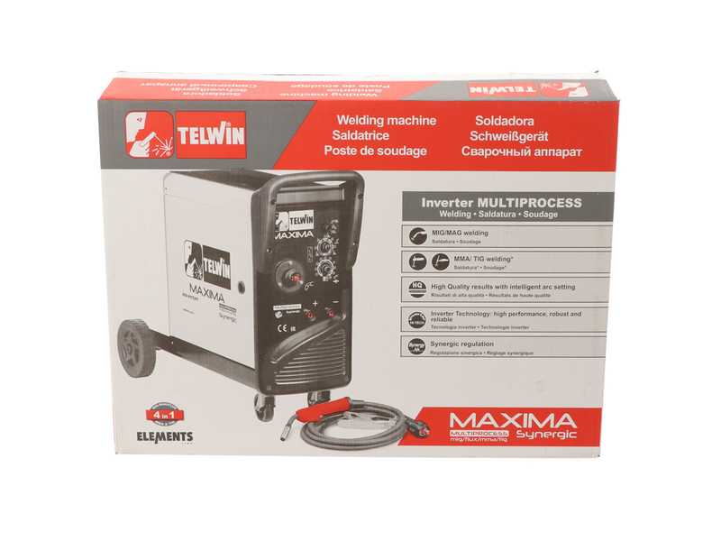 Telwin Maxima 270 Synergic Inverter Wire Welding Machine - for MIG-MAG/FLUX/BRAZING/MMA/TIG DC- LIFT - GAS/NO GAS