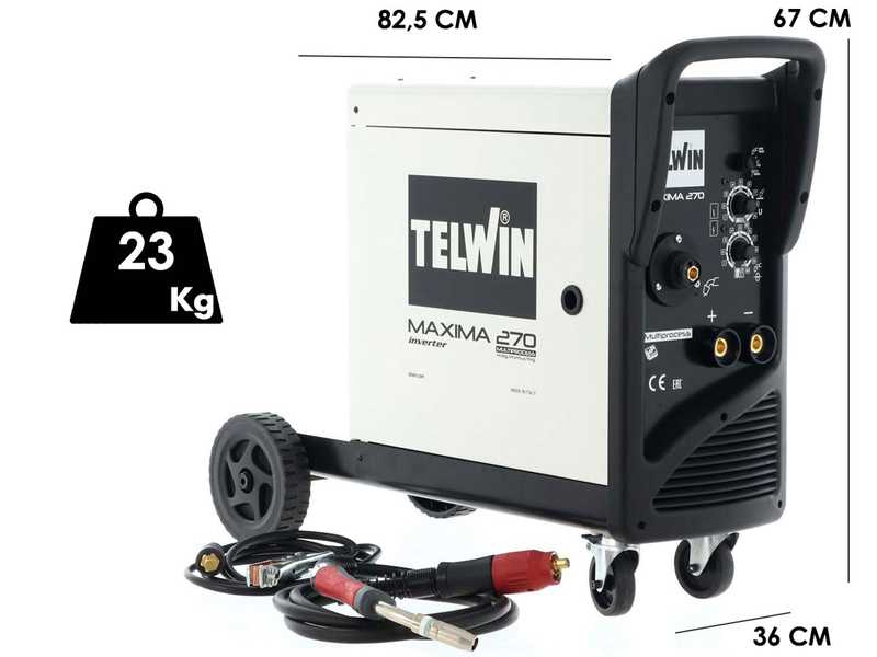 Telwin Maxima 270 Synergic Inverter Wire Welding Machine - for MIG-MAG/FLUX/BRAZING/MMA/TIG DC- LIFT - GAS/NO GAS