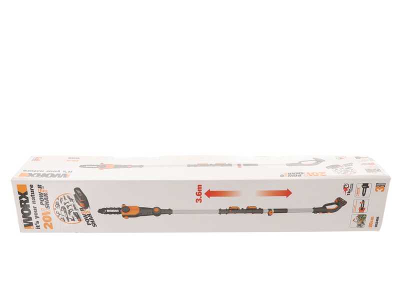 Worx WG349E.9 Battery-powered Pruner on Telescopic Pole - 20V - Up to 1.8-2.3 m Extension  - BATTERY AND BATTERY CHARGER NOT INCLUDED