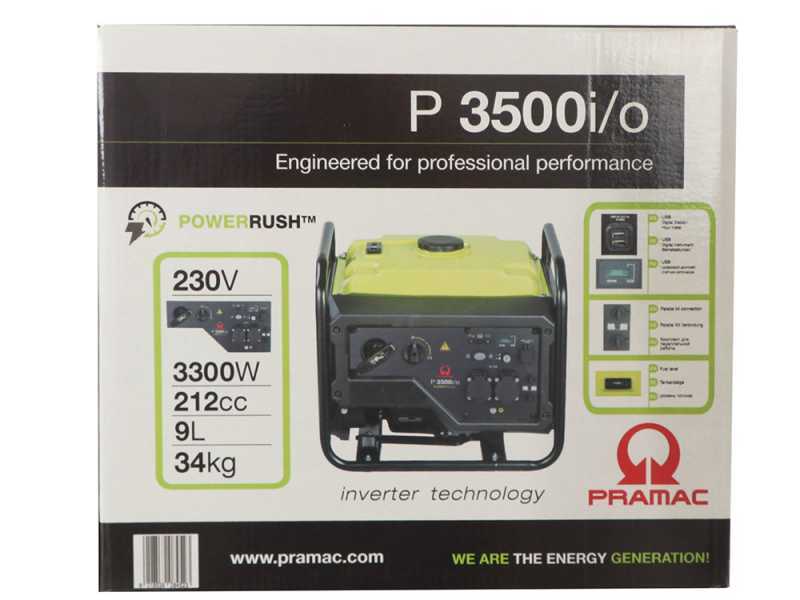 Pramac P3500I/O - 3.3 kW Inverter Petrol Power Generator with AVR - DC 3 kW Single-phase