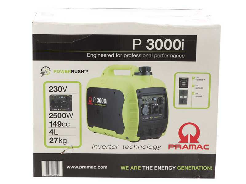 Pramac P3000I - 2.6 kW Inverter Silenced Petrol Power Generator with AVR - DC 2.3 kW Single phase