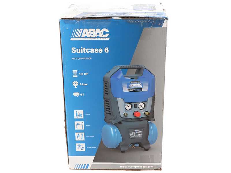 ABAC SUITCASE - Portable, single-phase, oil-less, electric air compressor - Motor 1.5 HP - 6 litres