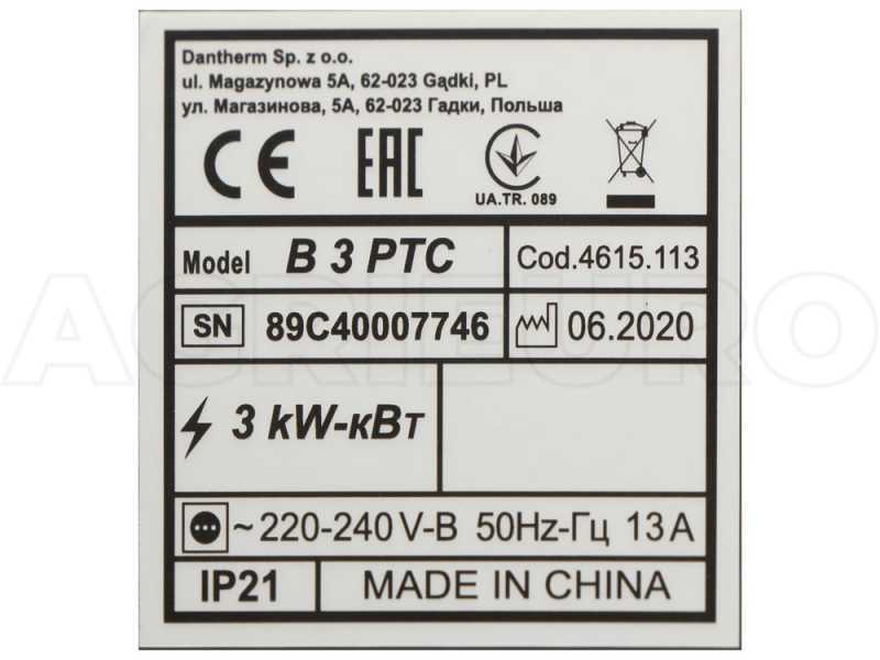 Master B3 PTC - Electric Hot Air Generator with Fan - Heater
