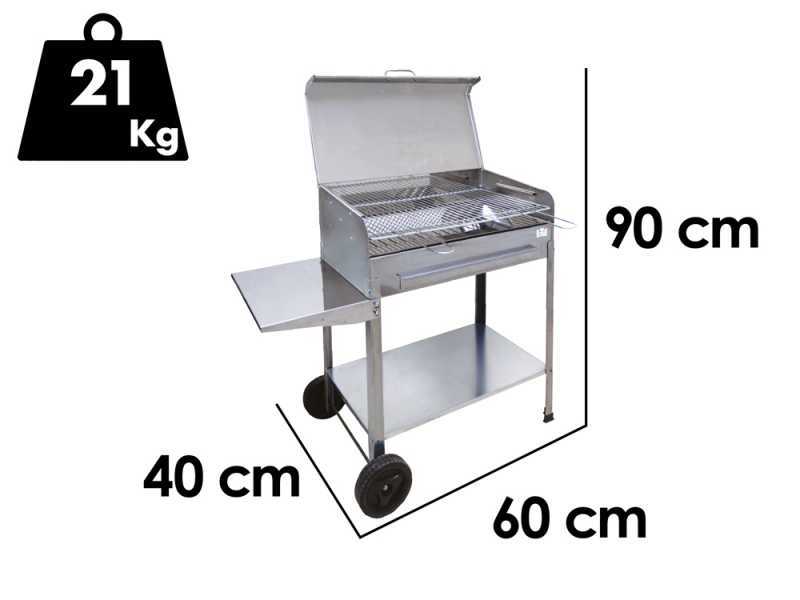 Seven Italy Achille Stainless Steel Medium - Artisan Charcoal Barbecue - 57,5x37 cm