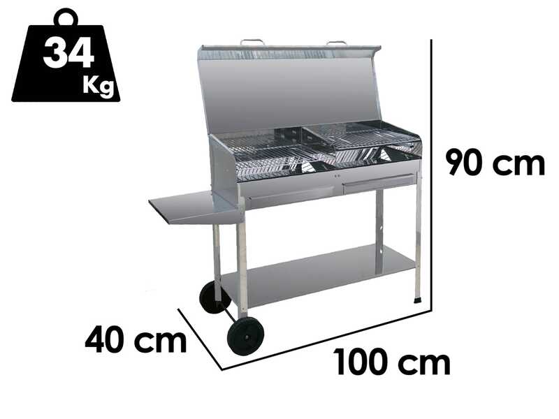Mille Achille Big 2 Stainless steel - Handmade charcoal barbecue - 2x 47,5x37 cm